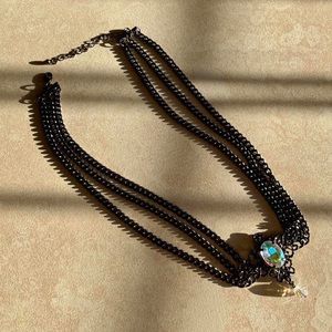 Hot Topic Hematite 3 Chain Iridescent Stone Necklace